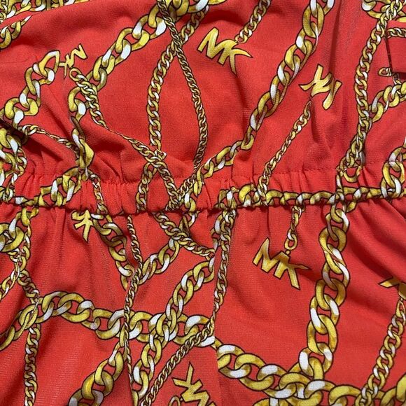 MK Dress Chain Neck NEW With TAGS Chain Print Slit Side Slinky Long Gold Size XS - Picture 3 of 5